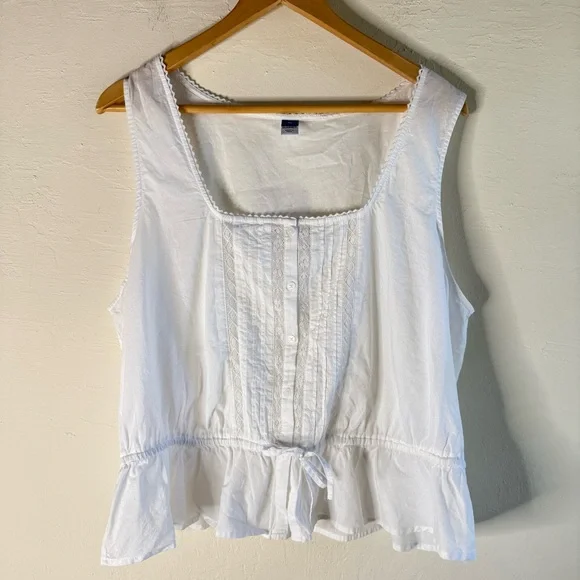 Old Navy Tie Waist Sleeveless Lace Trim Top White Size XL - Picture 2 of 7